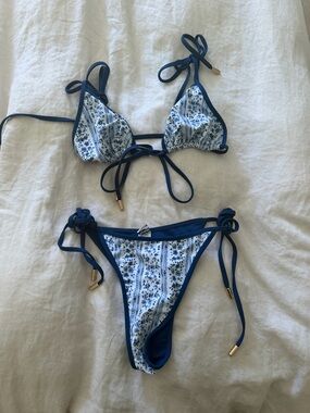 Blue Floral Tie-Side Bikini Set - Elysiian